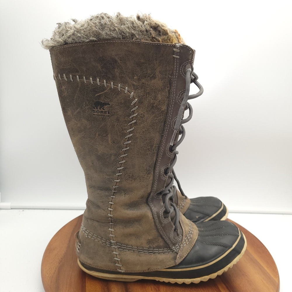 Sorel Snow Boots Womens 7 Cate the Great Waterproof Tall Fur Leather Rain Tall